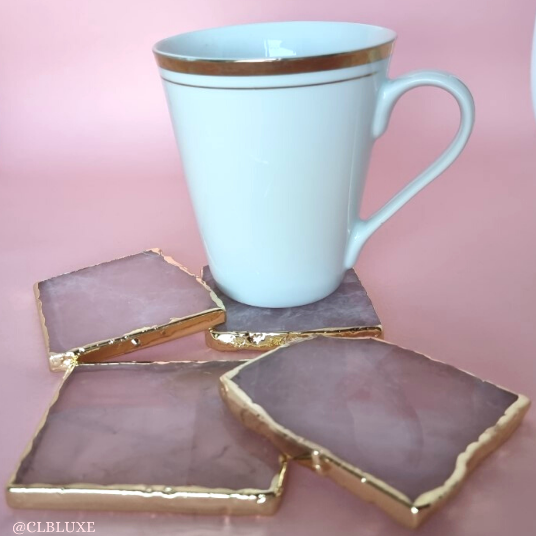 Rose Quartz Crystal Mini Tea Cup Coasters